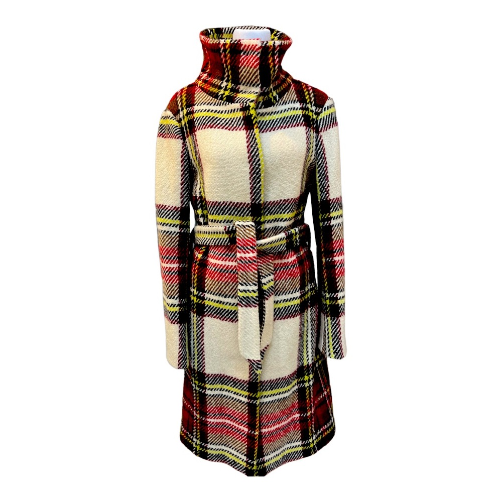 Burberry plaid long wool coat.